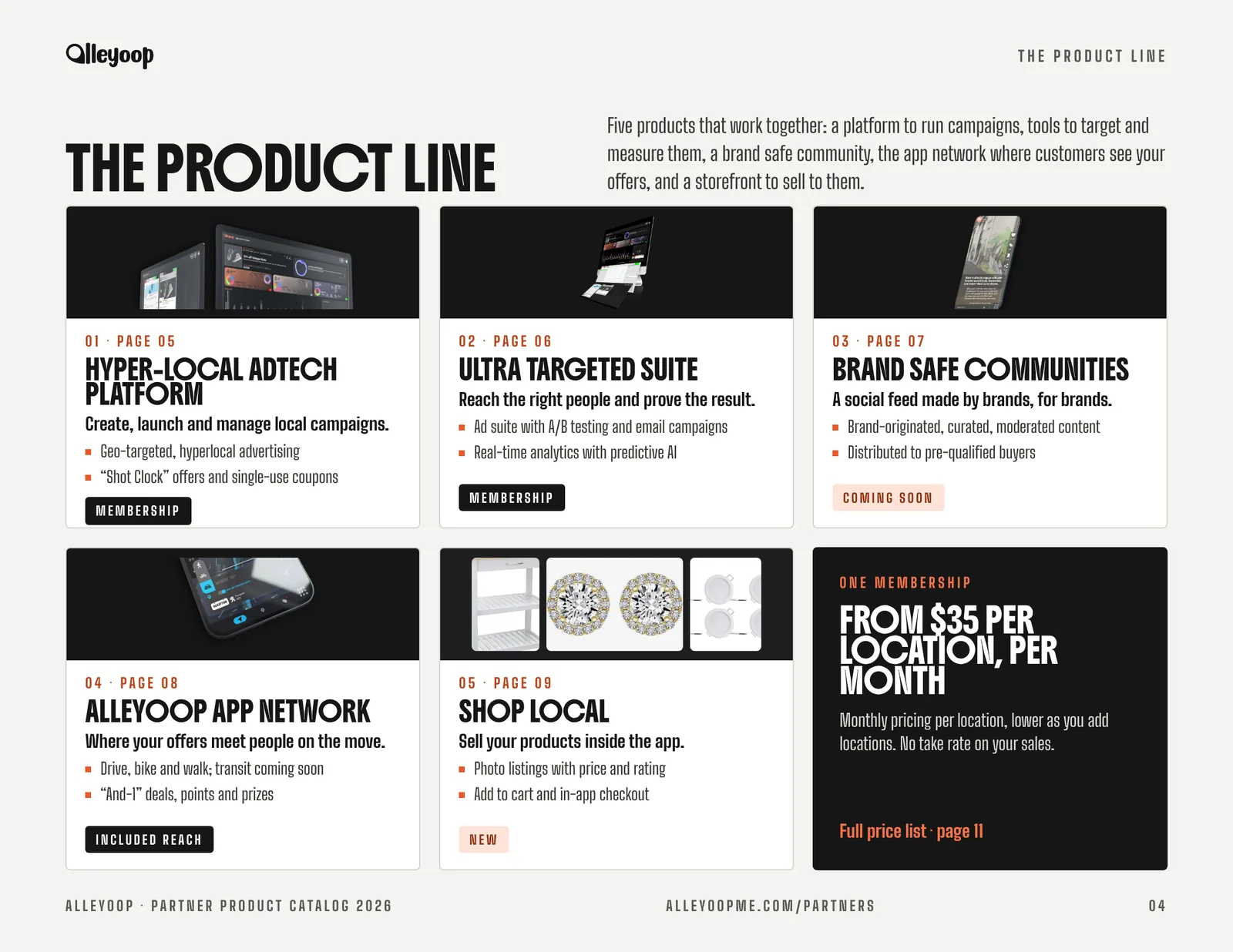 The product line: five products