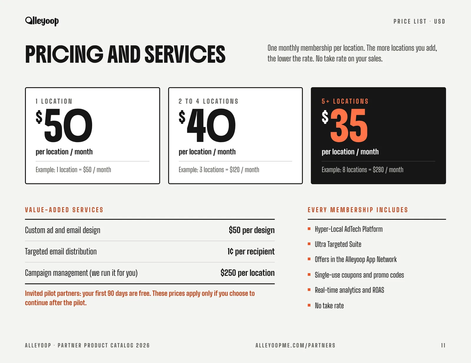 Pricing and services