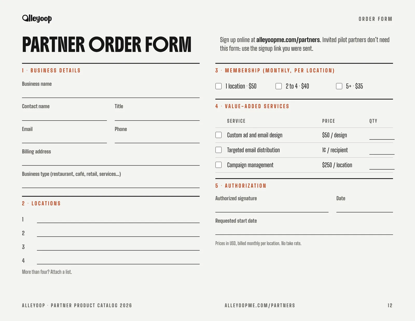 Partner order form